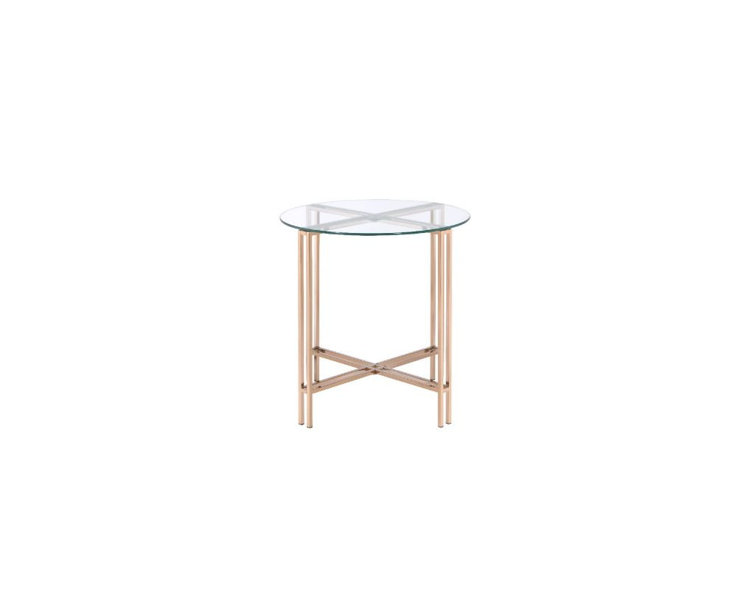 Everly Quinn Glass Top Cross Legs End Table Wayfair